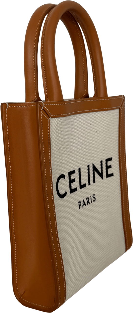 Celine Céline Mini Vertical Cabas Handtasche aus Canvas und Leder Beige / neuwertig Beige