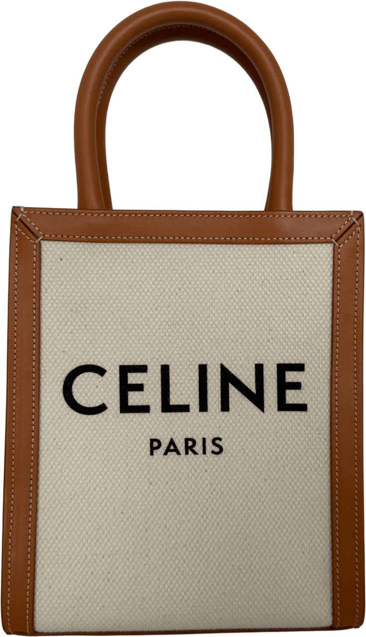 Celine Céline Mini Vertical Cabas Handtasche aus Canvas und Leder Beige / neuwertig Beige