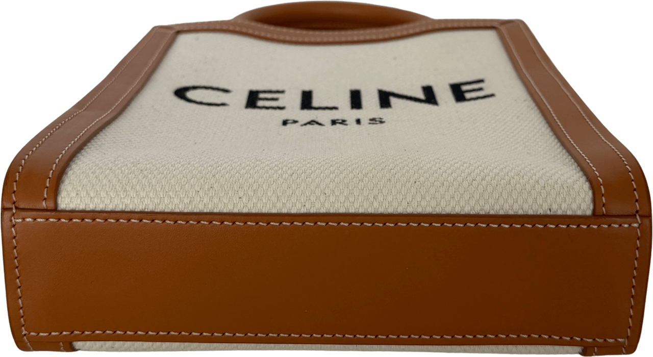 Celine Céline Mini Vertical Cabas Handtasche aus Canvas und Leder Beige / neuwertig Beige