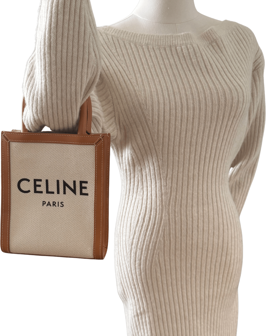 Celine Céline Mini Vertical Cabas Handtasche aus Canvas und Leder Beige / neuwertig Beige