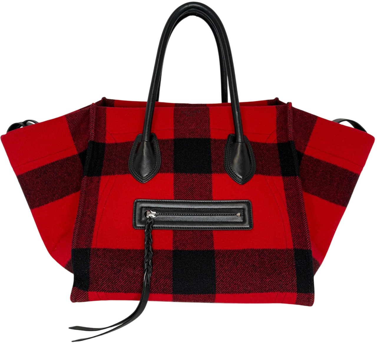CELINE Tartan Phantom Luggage Bag Wolle rot schwarz / gut Rood