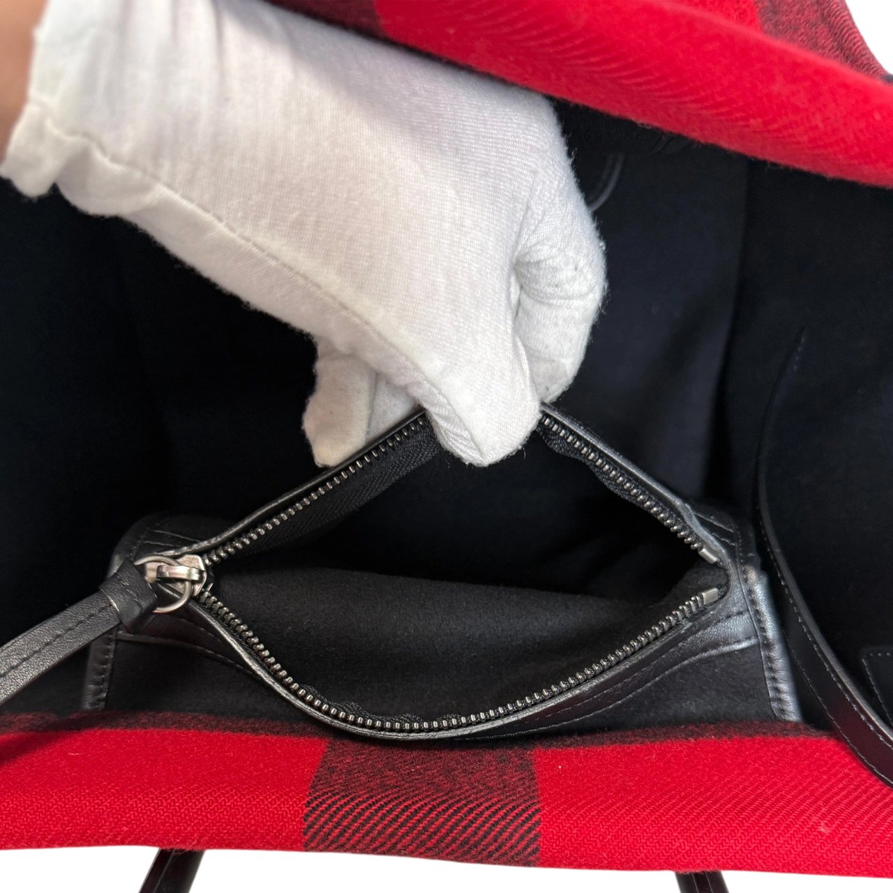 CELINE Tartan Phantom Luggage Bag Wolle rot schwarz / gut Rood