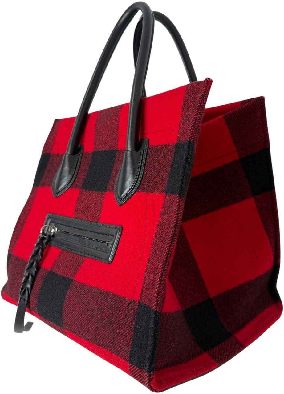 CELINE Tartan Phantom Luggage Bag Wolle rot schwarz / gut Rood