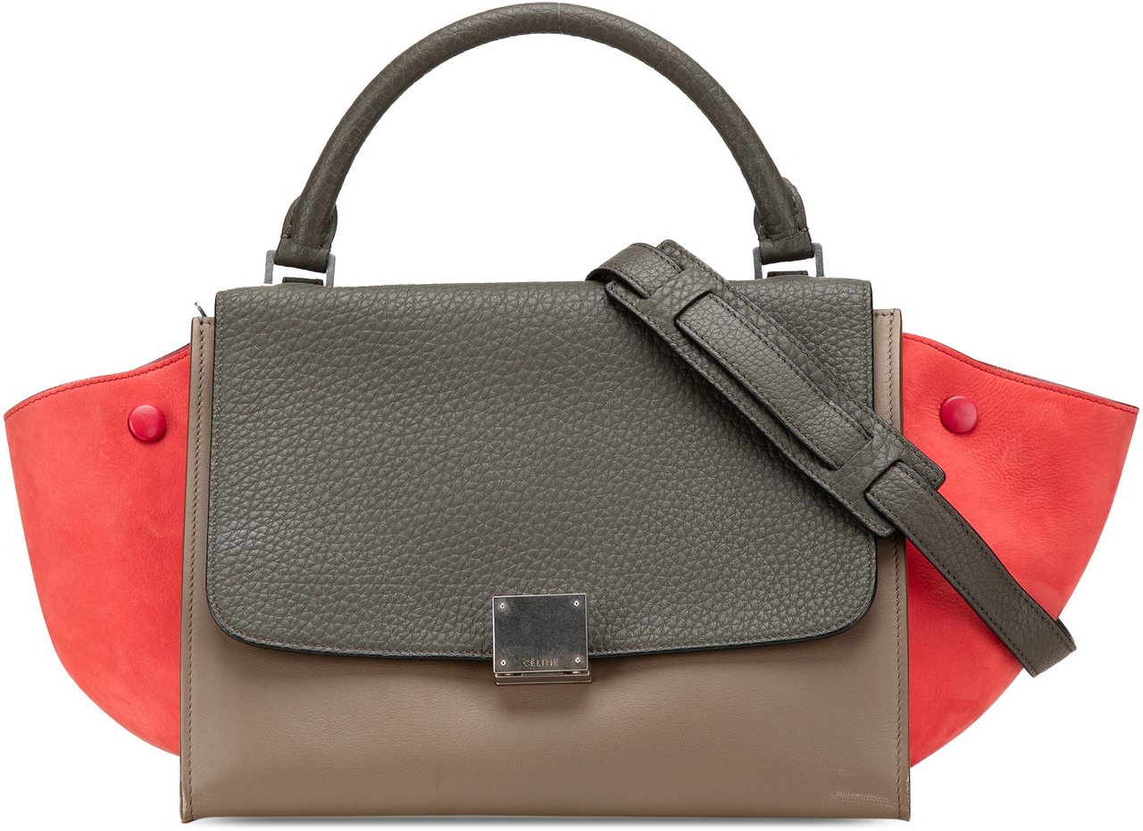 Celine Small Tricolor Leather Trapeze Satchel Bruin