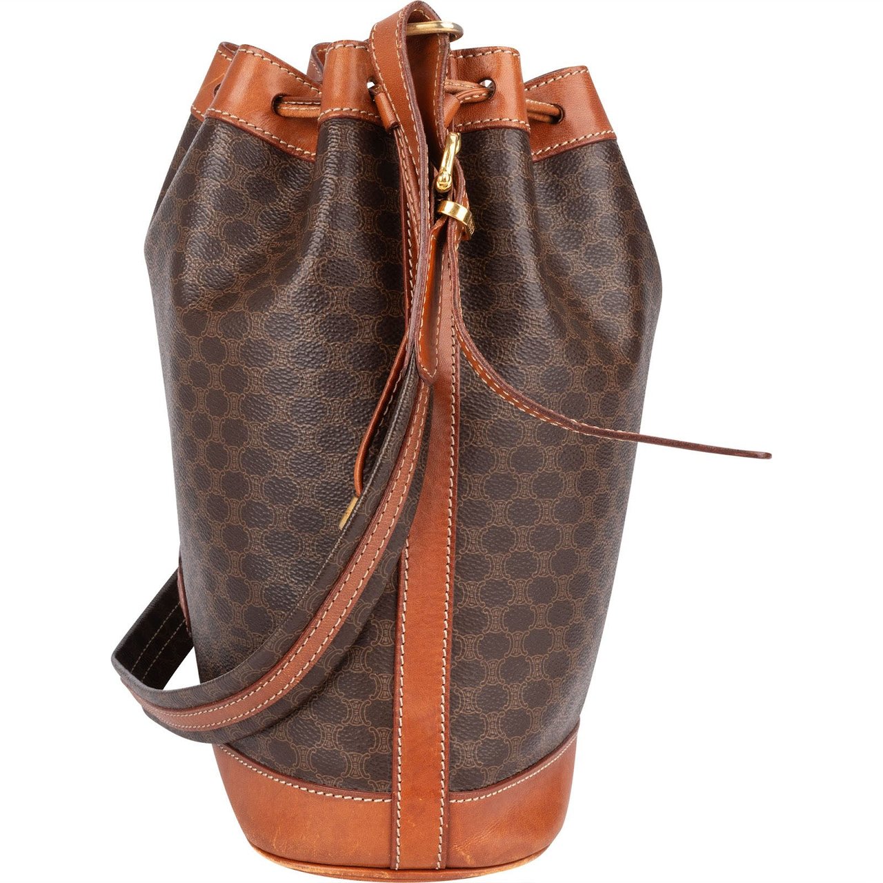 Celine Celine Monogram Macadam Drawstring Bucket Shoulder Bag Bruin