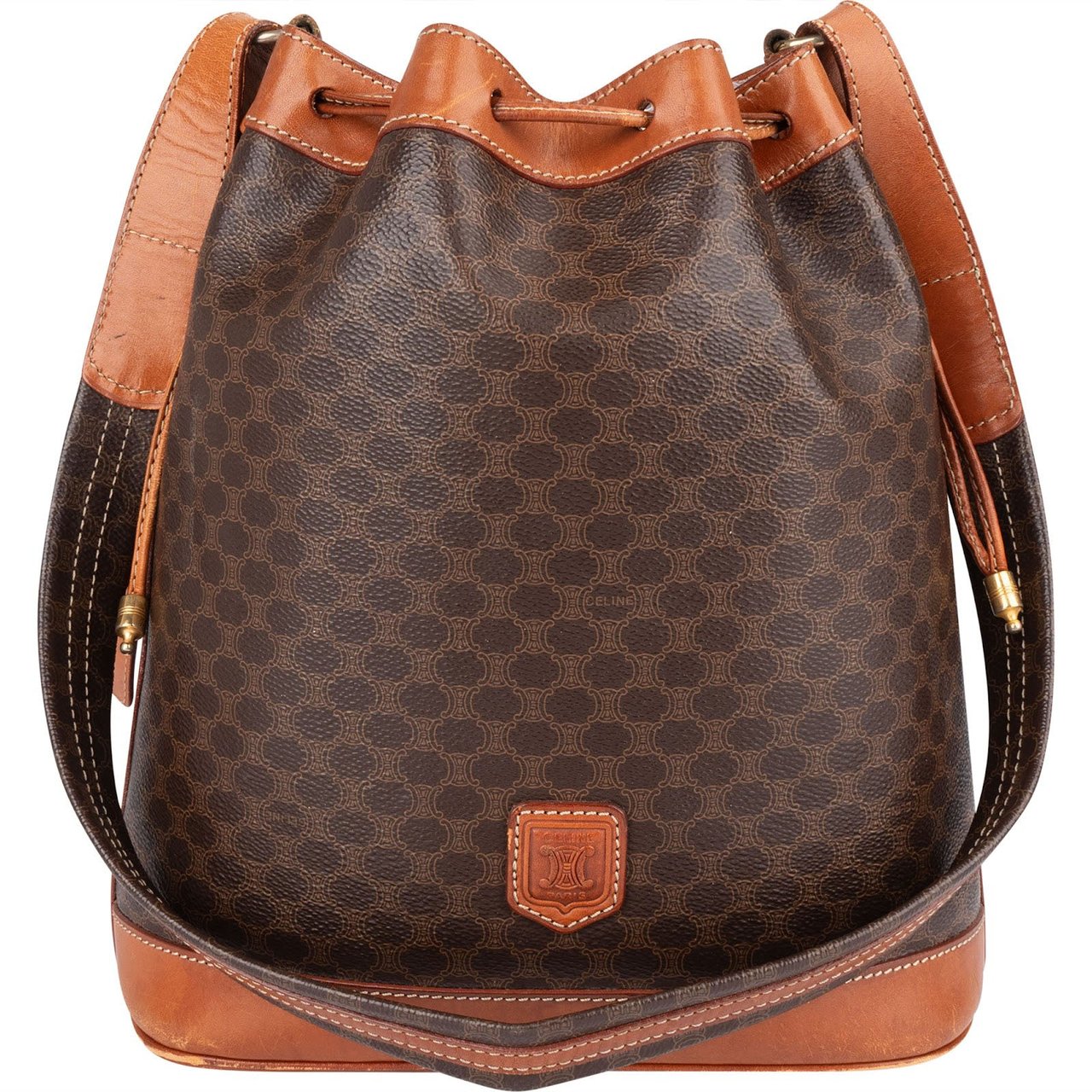 Celine Celine Monogram Macadam Drawstring Bucket Shoulder Bag Bruin