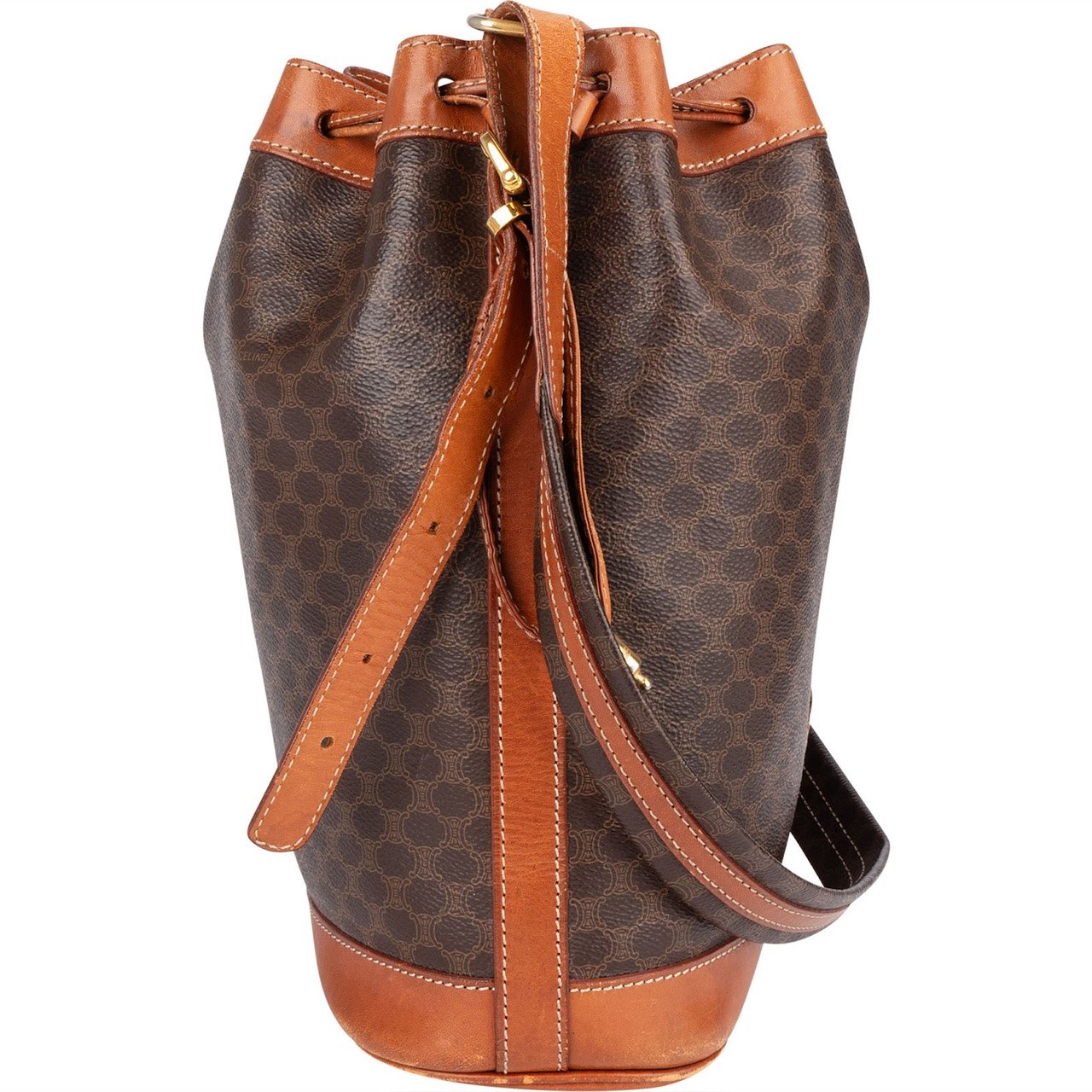 Celine Celine Monogram Macadam Drawstring Bucket Shoulder Bag Bruin