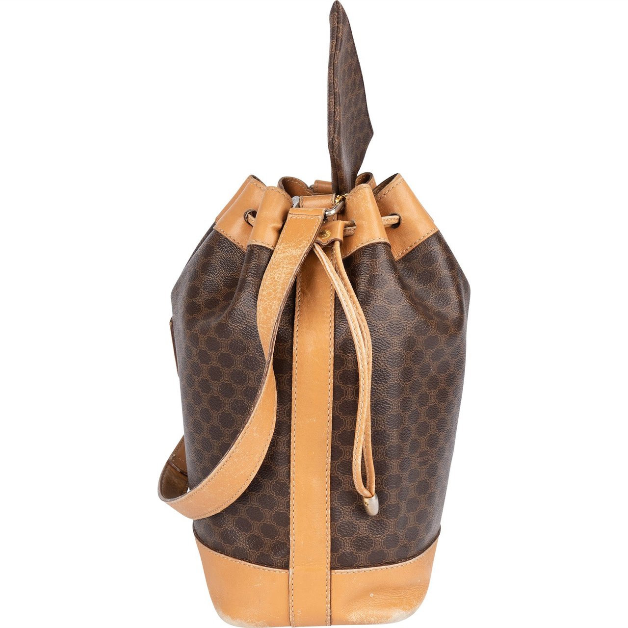 Celine Celine Monogram Macadam Drawstring Bucket Shoulder Bag Bruin