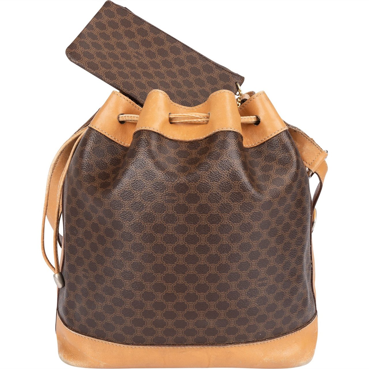 Celine Celine Monogram Macadam Drawstring Bucket Shoulder Bag Bruin