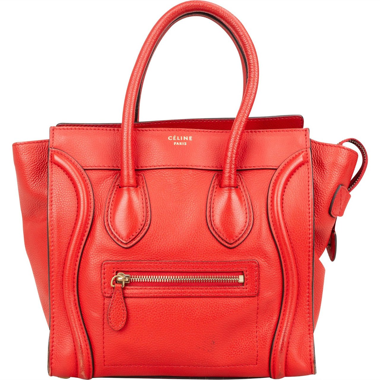 Celine Céline Red Grained Leather Luggage Handbag Rood
