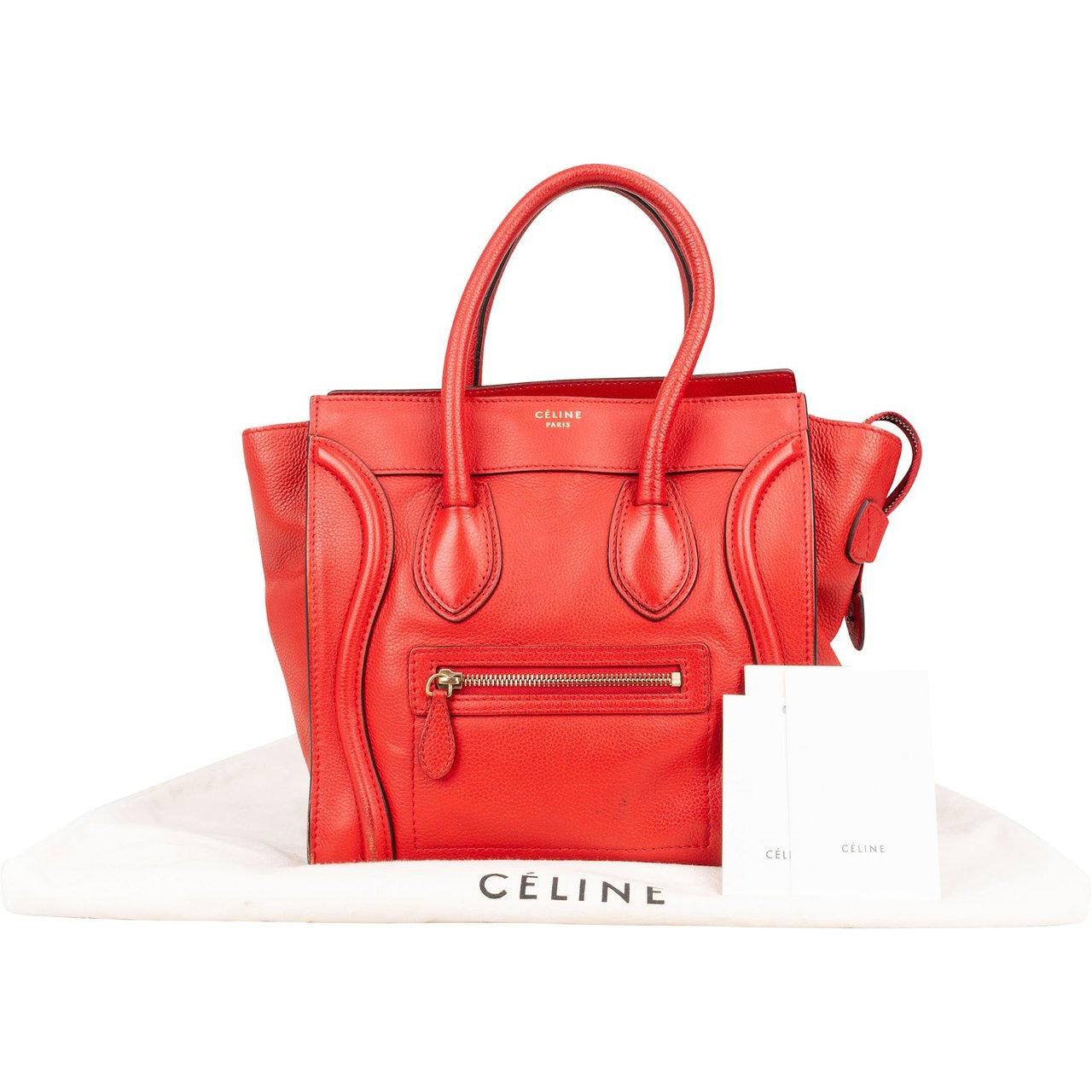 Celine Céline Red Grained Leather Luggage Handbag Rood