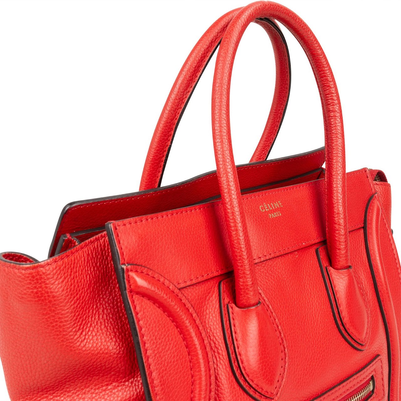 Celine Céline Red Grained Leather Luggage Handbag Rood