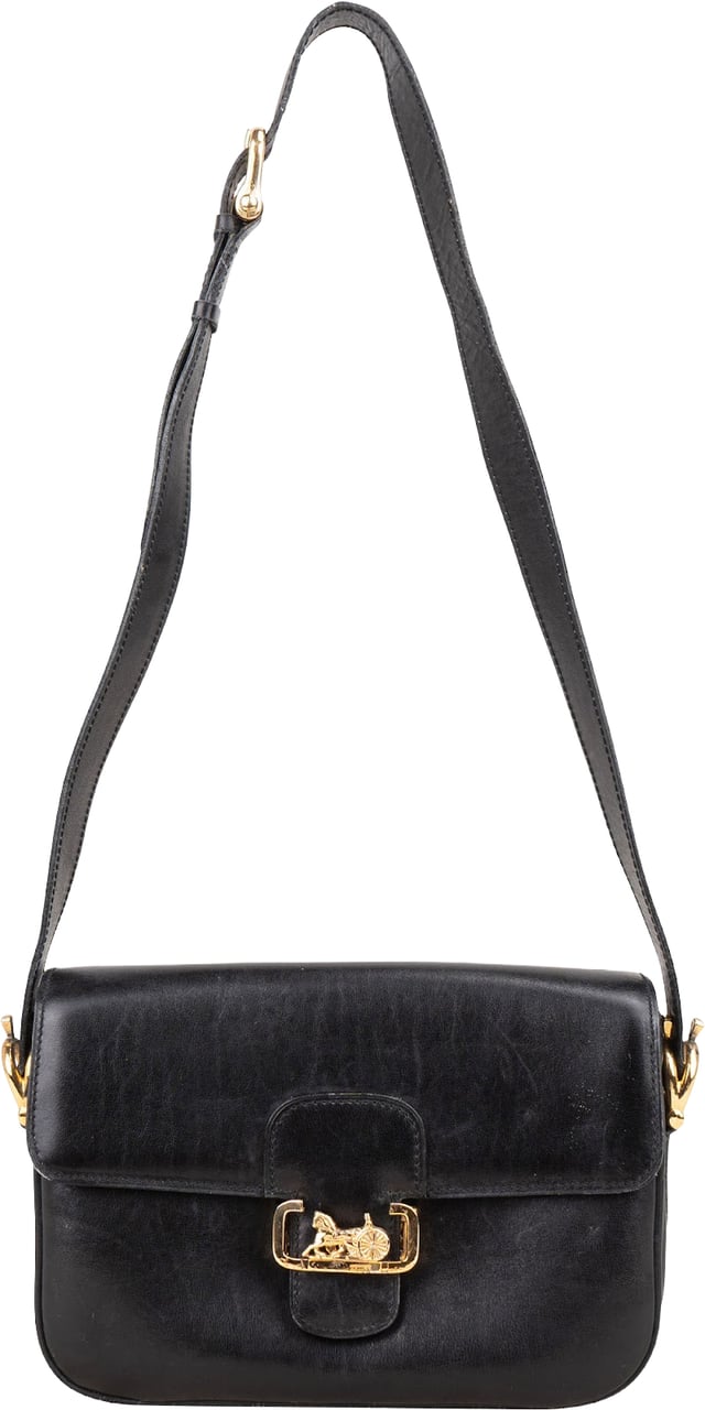 Celine Céline Box Calf Leather Triomphe Shoulder Bag Zwart