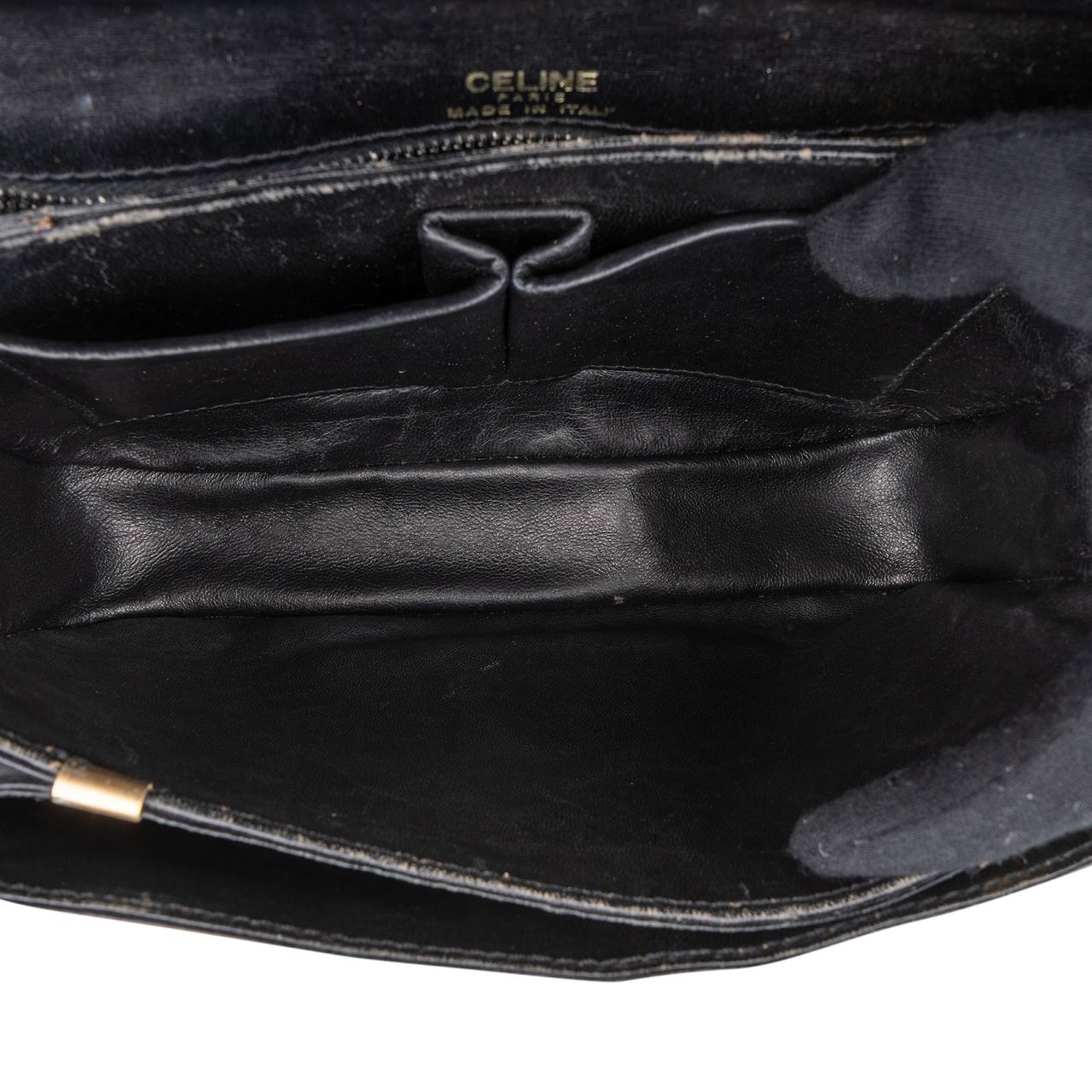 Celine Céline Box Calf Leather Triomphe Shoulder Bag Zwart