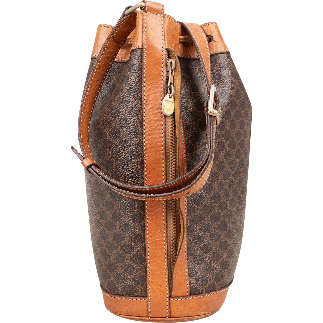 Celine Celine Monogram Macadam Canvas Drawstring Bucket Shoulder Bag Bruin