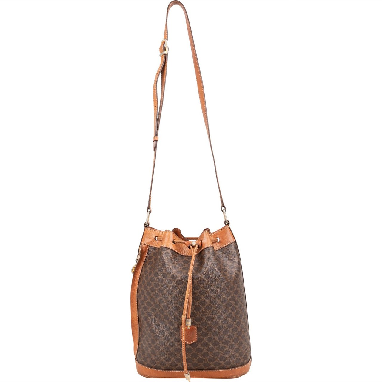 Celine Celine Monogram Macadam Canvas Drawstring Bucket Shoulder Bag Bruin