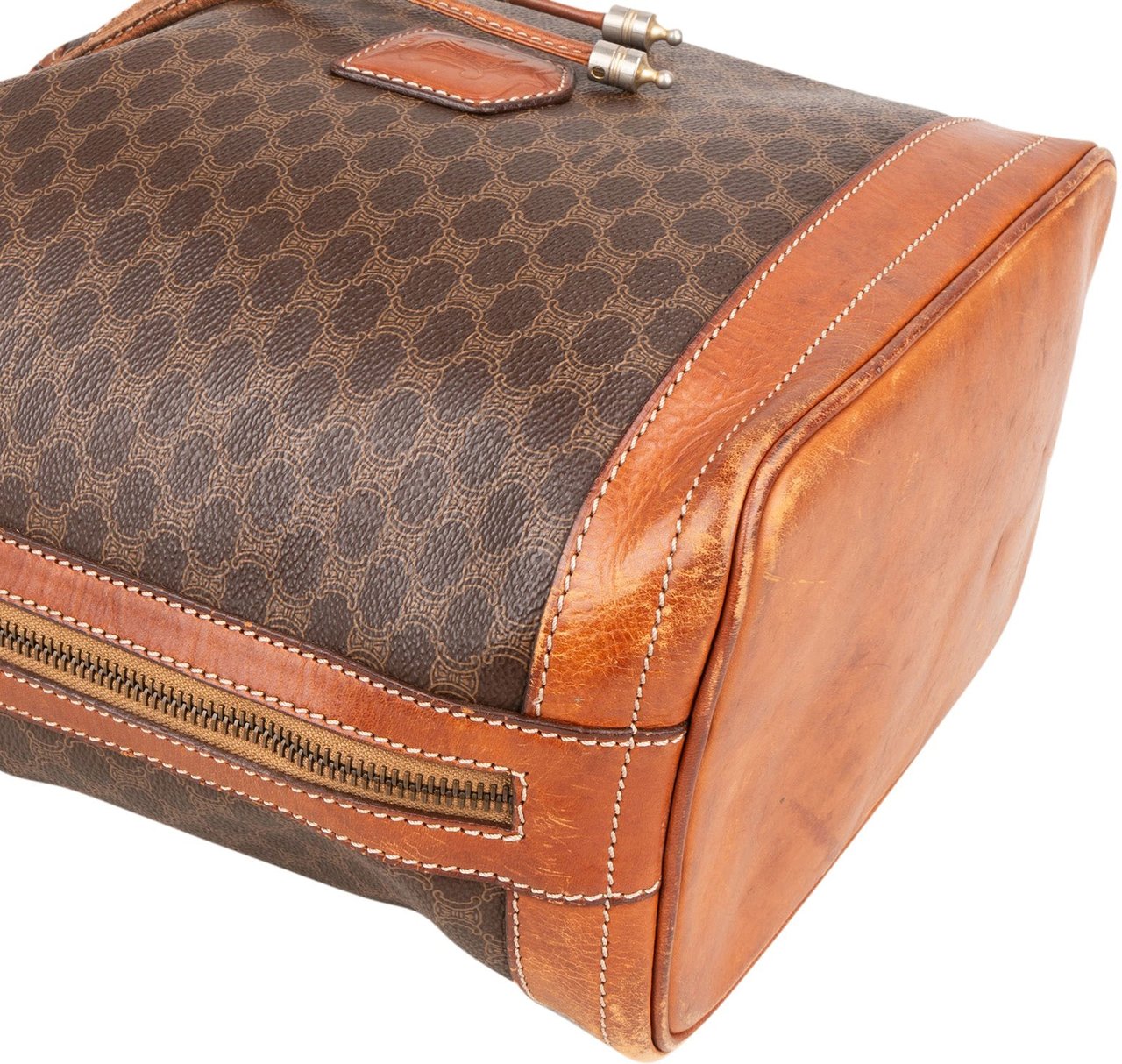 Celine Céline Monogram Macadam Canvas Drawstring Bucket Shoulder Bag Bruin