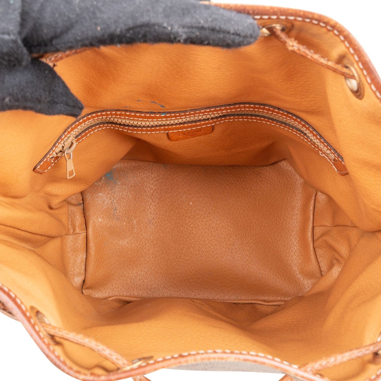 Celine Céline Monogram Macadam Canvas Drawstring Bucket Shoulder Bag Bruin