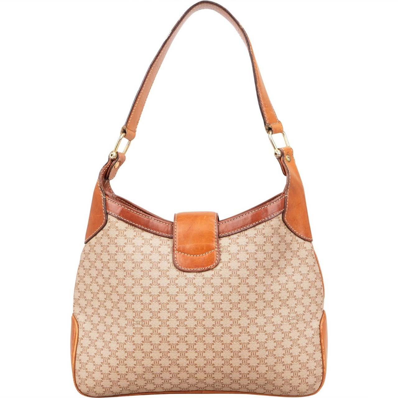 Celine Celine Monogram Macadam Canvas Turn-Lock Shoulder Bag Beige