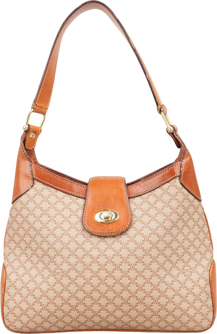 Celine Celine Monogram Macadam Canvas Turn-Lock Shoulder Bag Beige