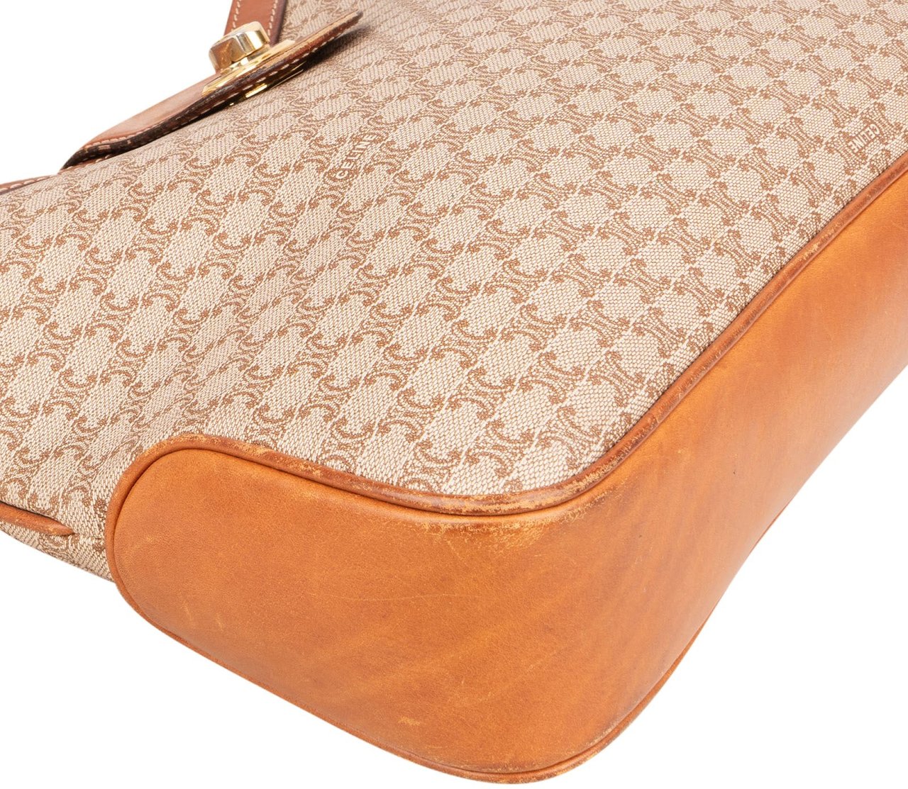 Celine Celine Monogram Macadam Canvas Turn-Lock Shoulder Bag Beige