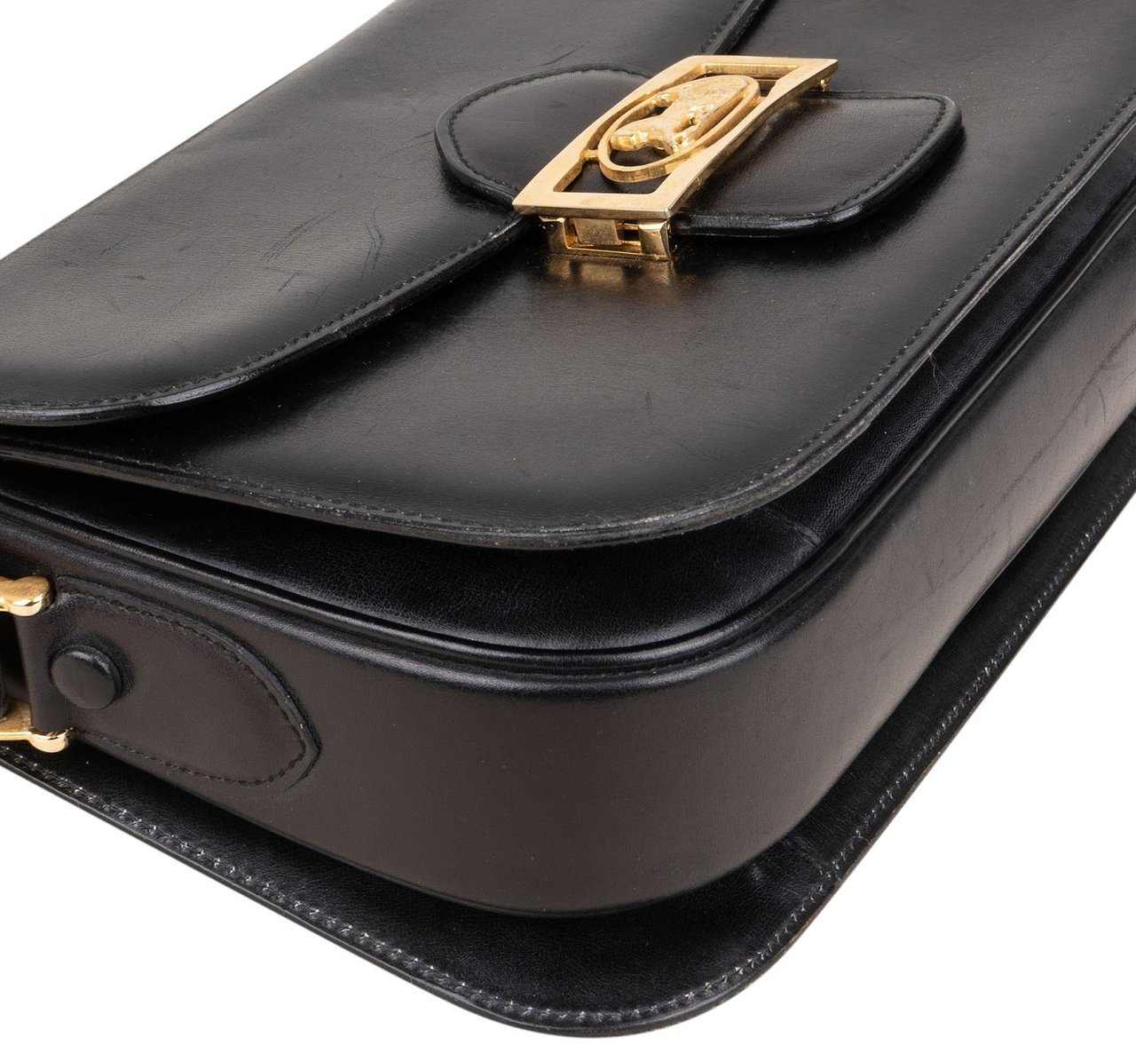 Celine Céline Box Calfskin Leather Triomphe Shoulder Bag Zwart