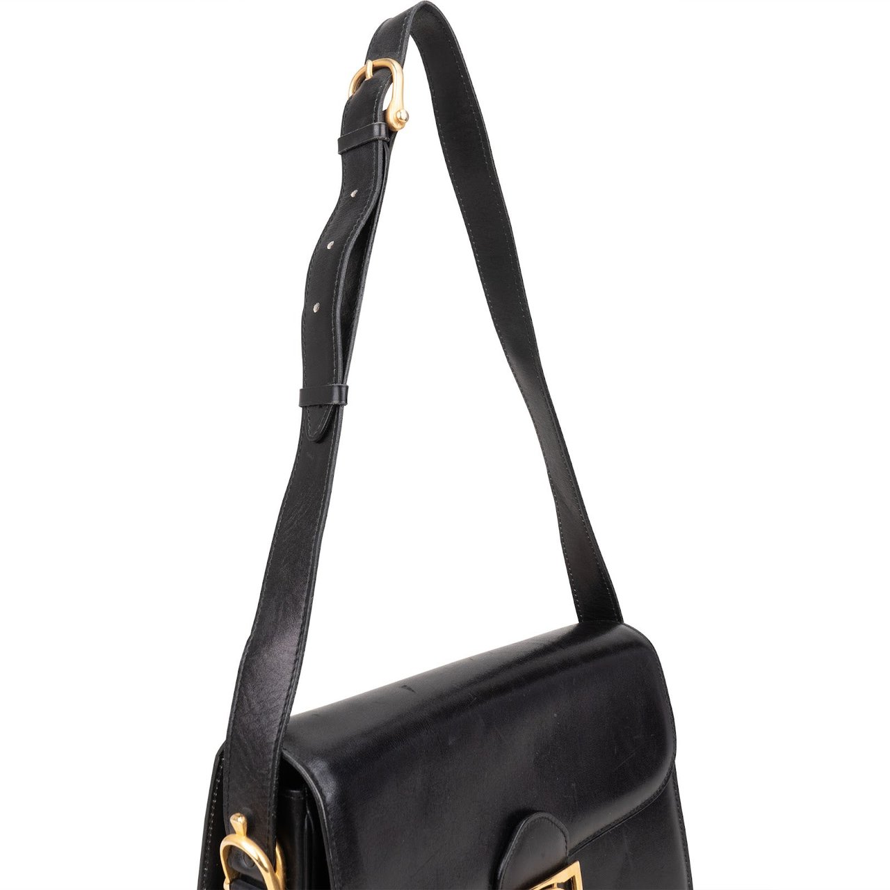 Celine Céline Box Calfskin Leather Triomphe Shoulder Bag Zwart