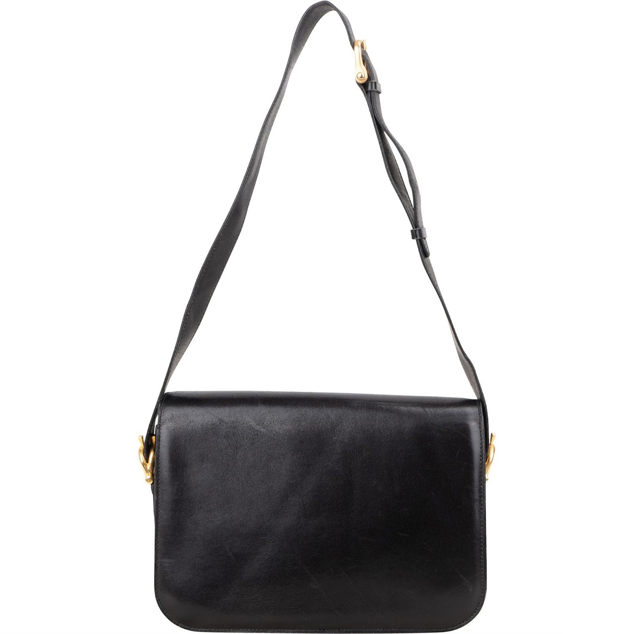 Celine Céline Box Calfskin Leather Triomphe Shoulder Bag Zwart