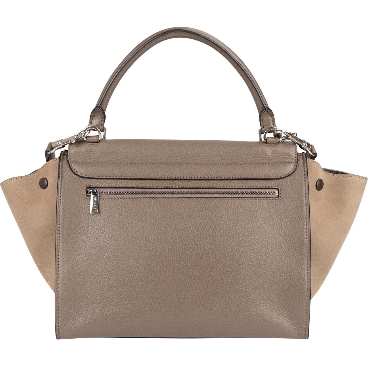 Celine Céline Drummed Calfskin and Suede Trapeze Handbag Taupe