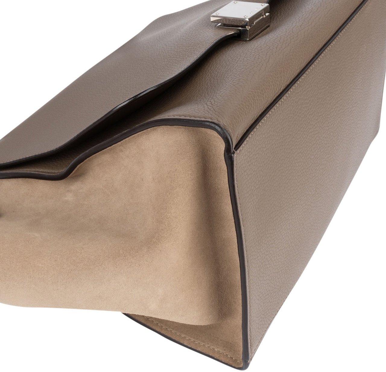 Celine Céline Drummed Calfskin and Suede Trapeze Handbag Taupe