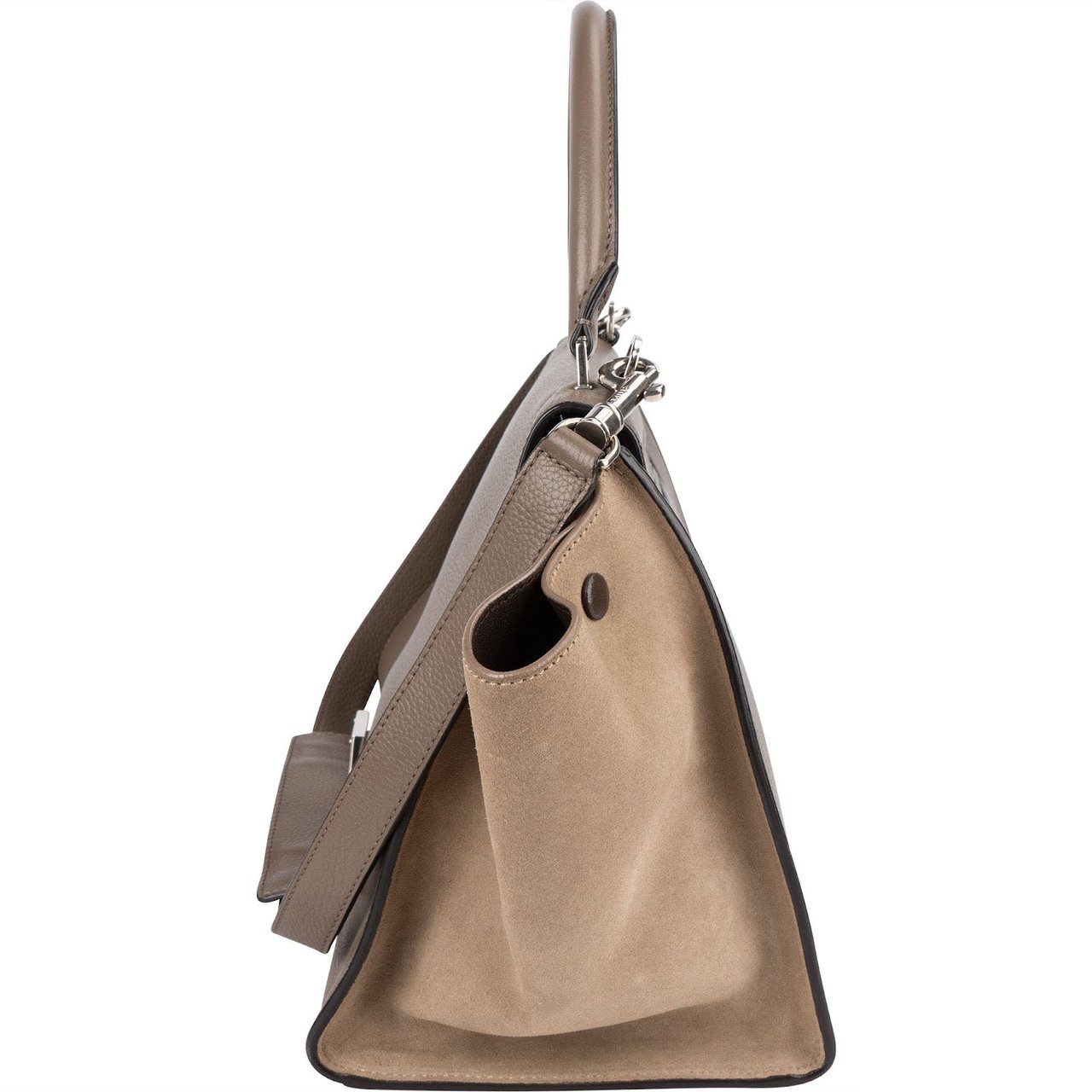 Celine Céline Drummed Calfskin and Suede Trapeze Handbag Taupe