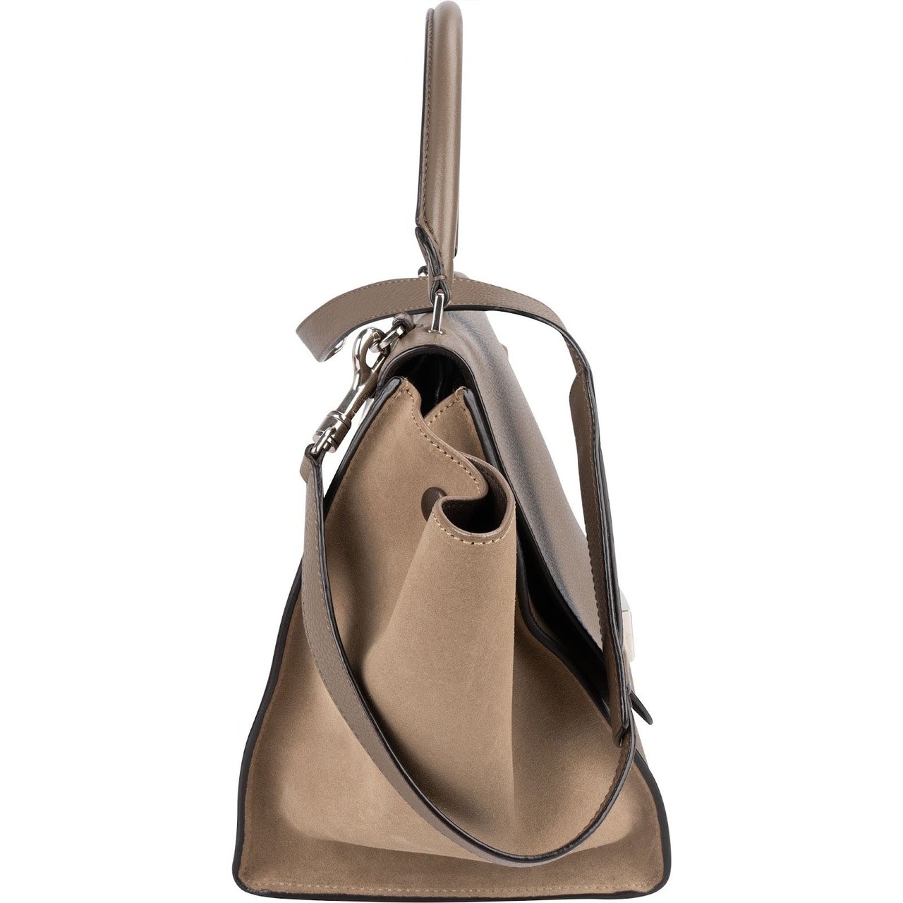 Celine Céline Drummed Calfskin and Suede Trapeze Handbag Taupe