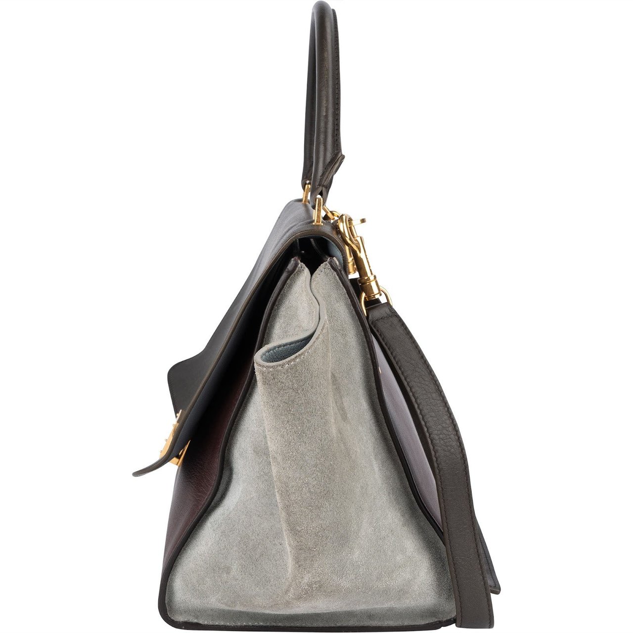 Celine Céline Leather and Suede Trapeze Handbag Donkergrijs