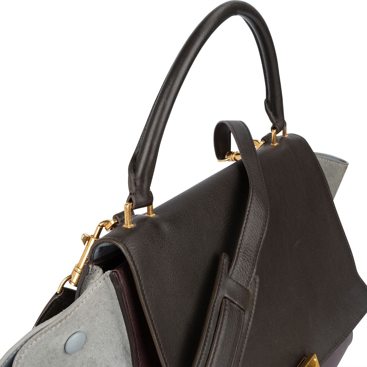 Celine Céline Leather and Suede Trapeze Handbag Donkergrijs