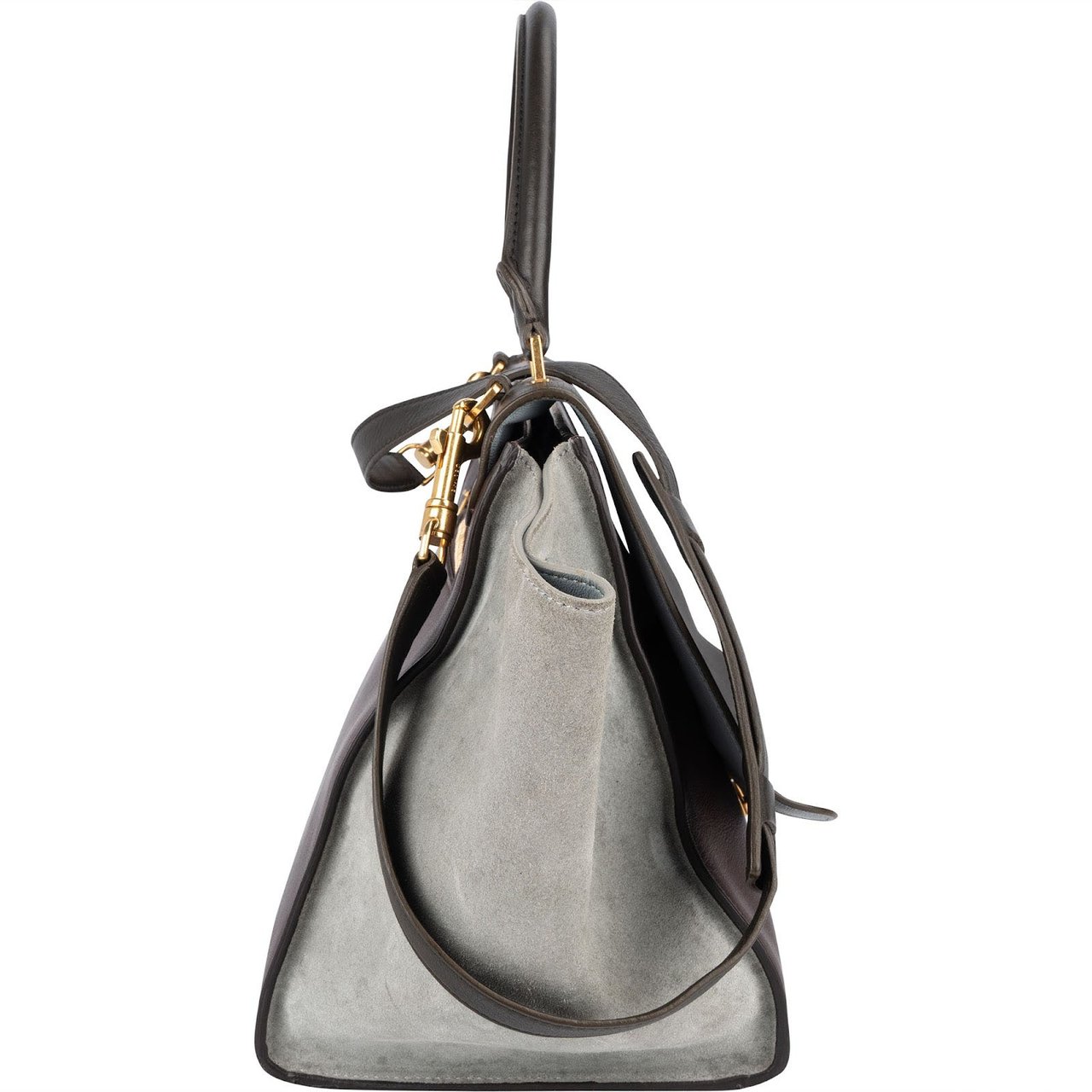 Celine Céline Leather and Suede Trapeze Handbag Donkergrijs