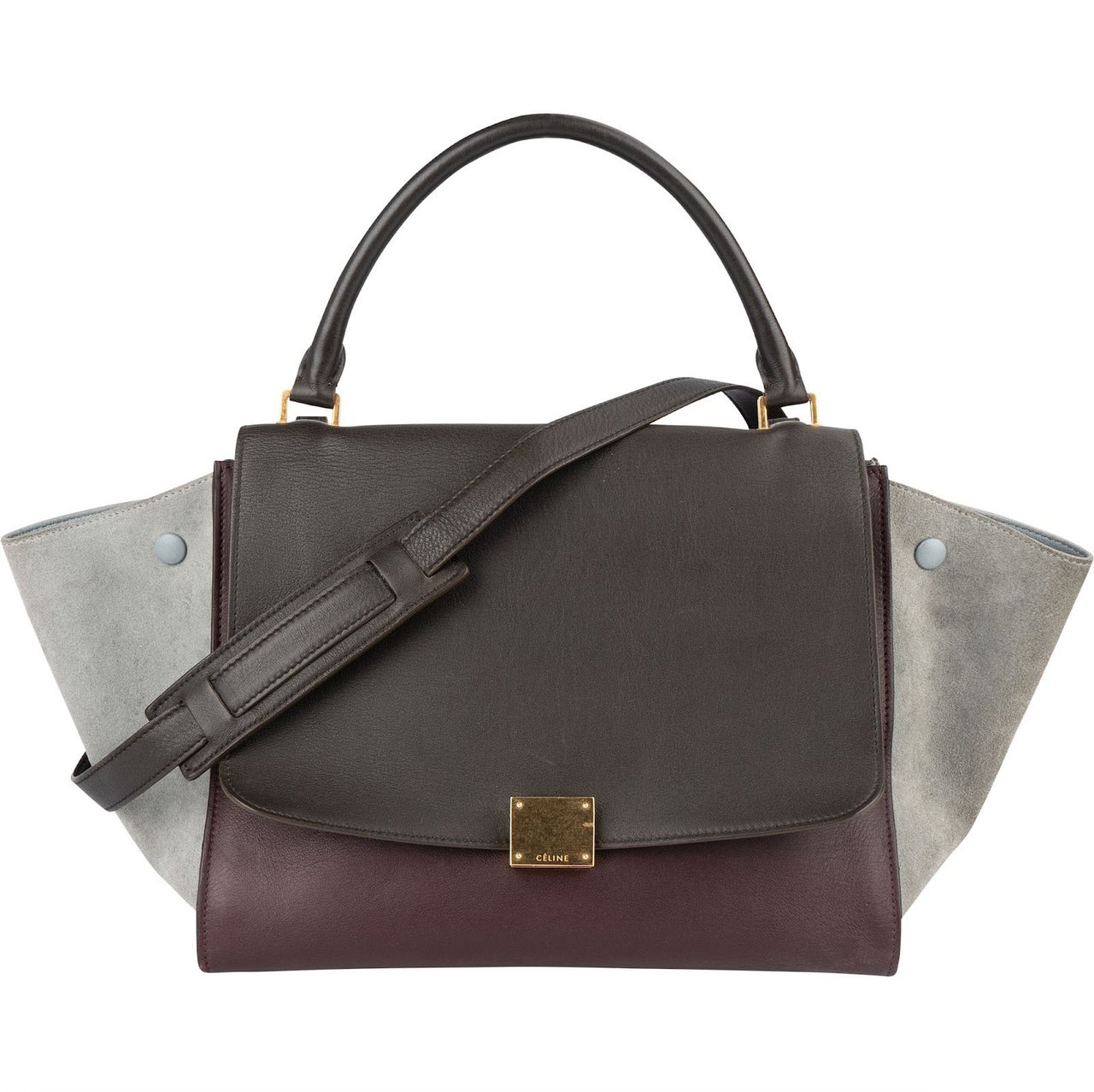 Celine Céline Leather and Suede Trapeze Handbag Donkergrijs