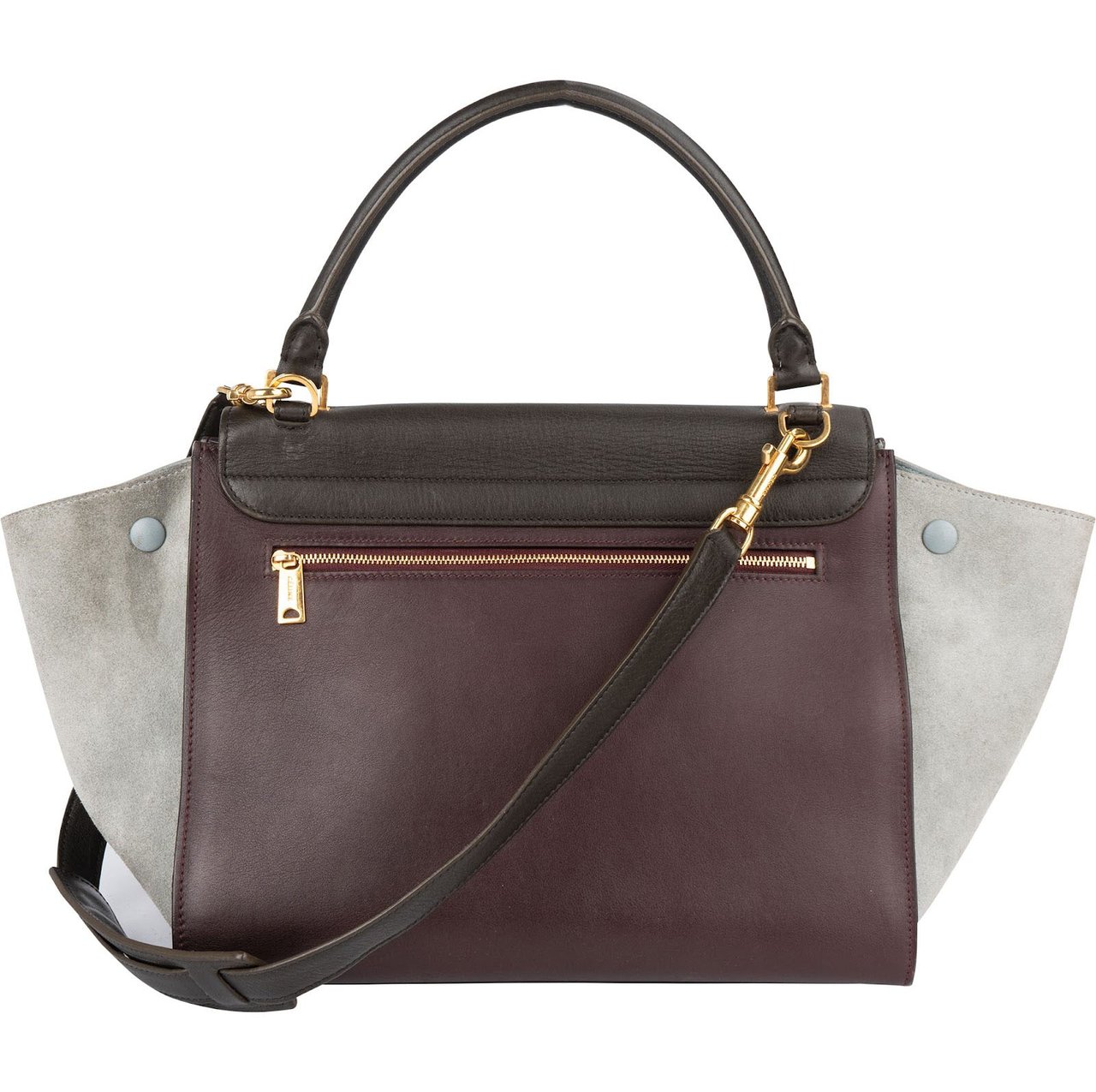 Celine Céline Leather and Suede Trapeze Handbag Donkergrijs