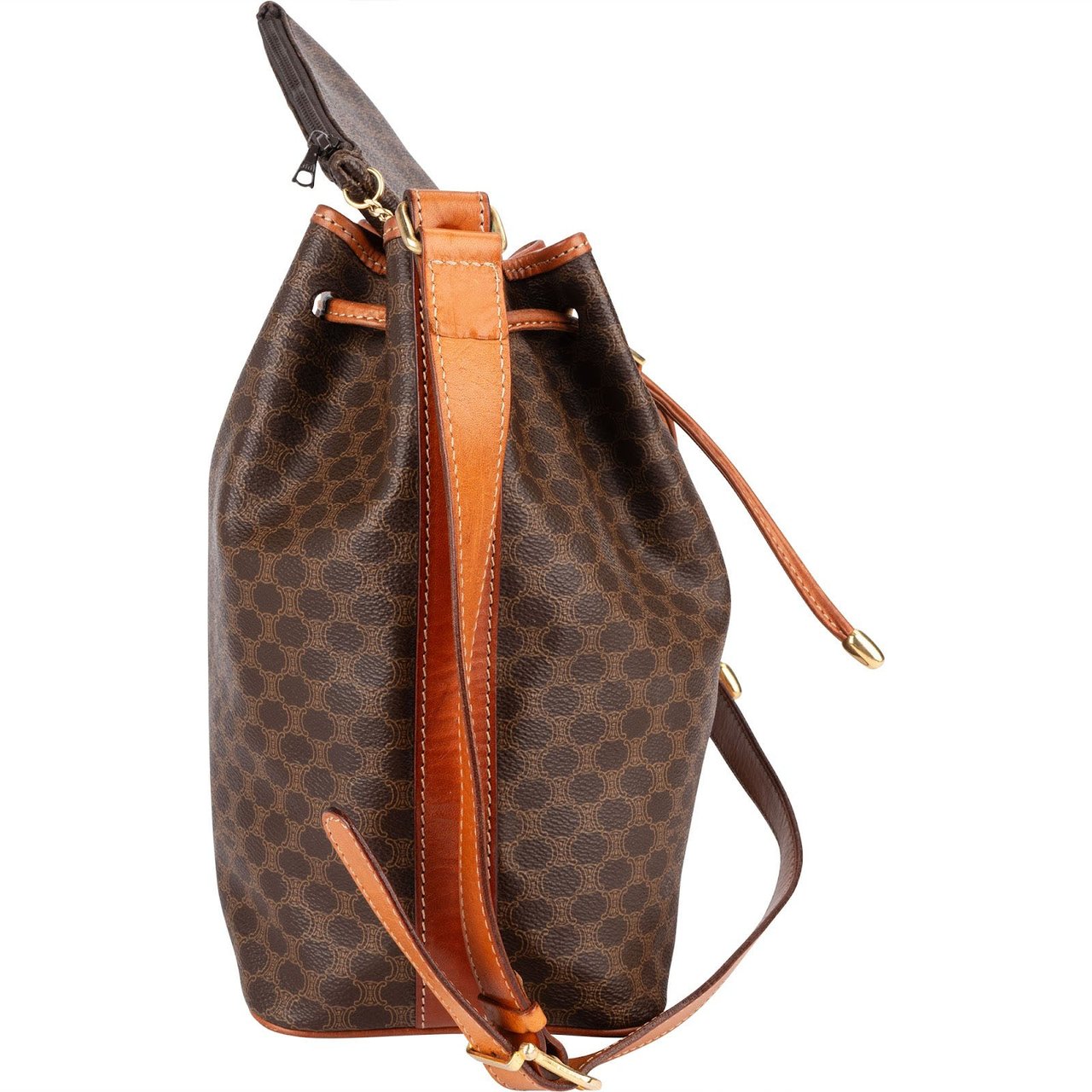 Celine Celine Monogram Macadam Drawstring Bucket Shoulder Bag Bruin