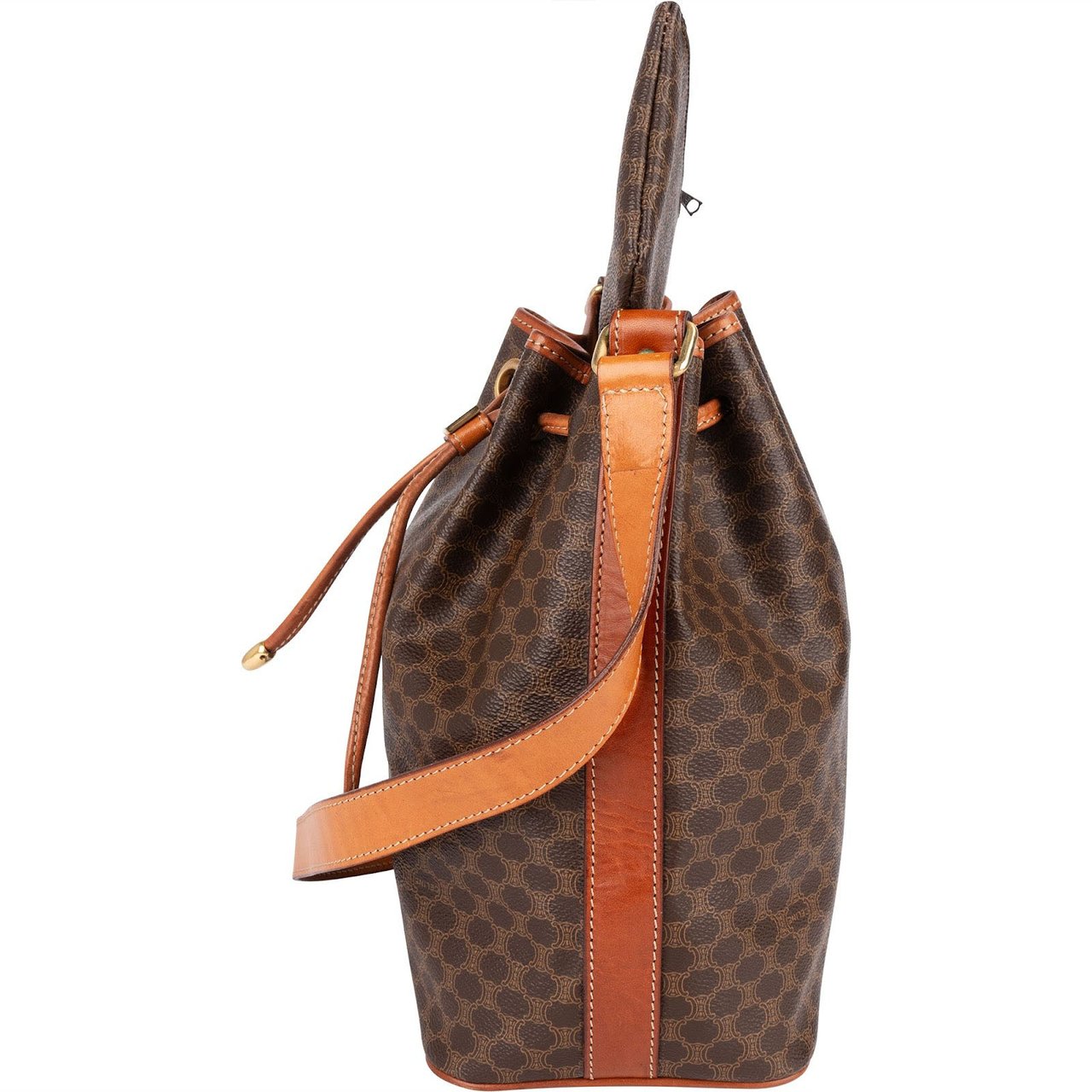 Celine Celine Monogram Macadam Drawstring Bucket Shoulder Bag Bruin