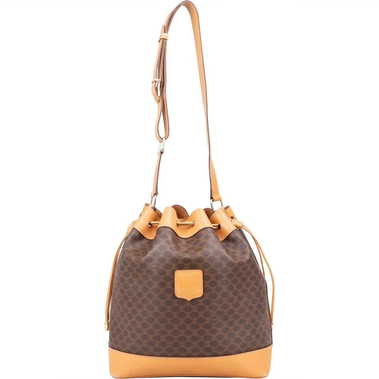 Celine Celine Macadam Canvas Drawstring Bucket Shoulder Bag Bruin