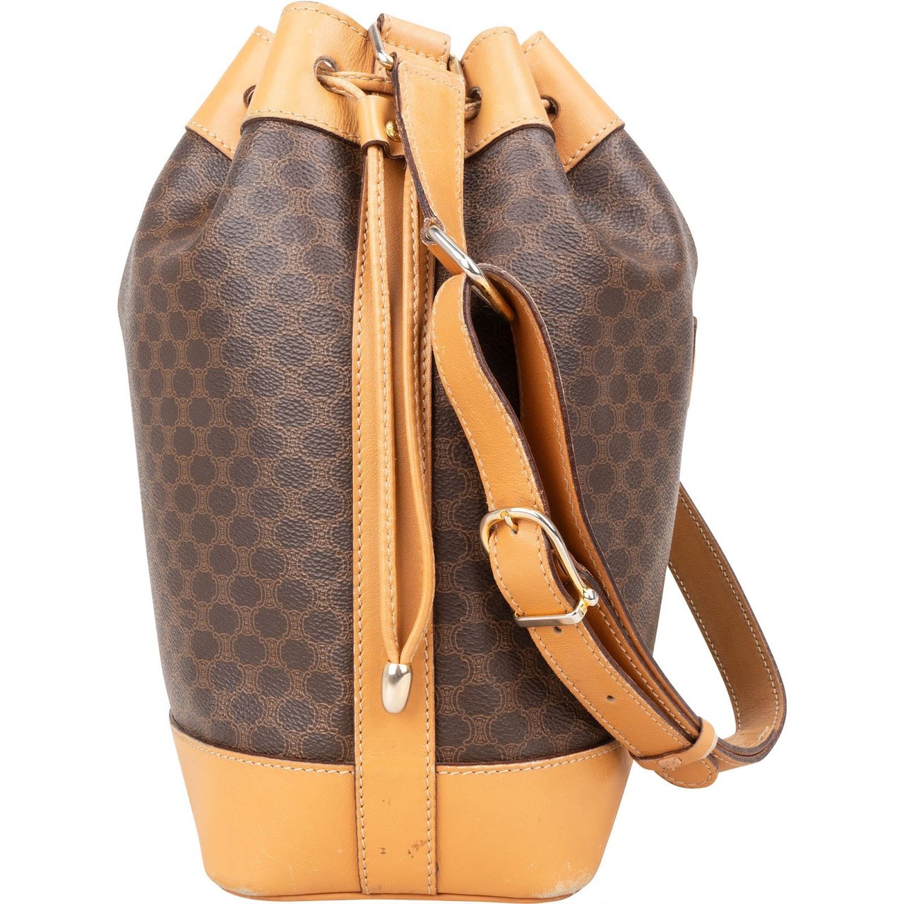 Celine Celine Macadam Canvas Drawstring Bucket Shoulder Bag Bruin