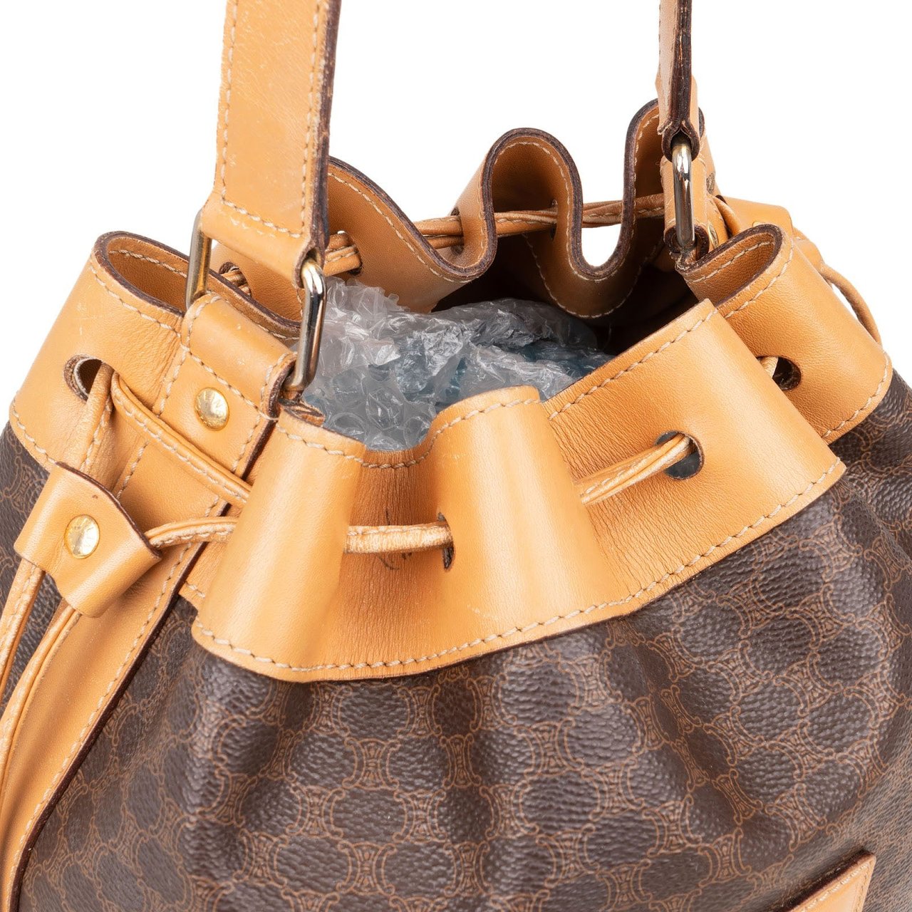 Celine Celine Macadam Canvas Drawstring Bucket Shoulder Bag Bruin