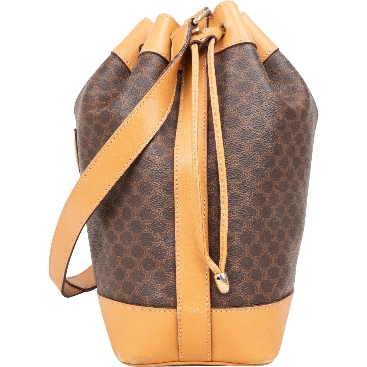 Celine Celine Macadam Canvas Drawstring Bucket Shoulder Bag Bruin