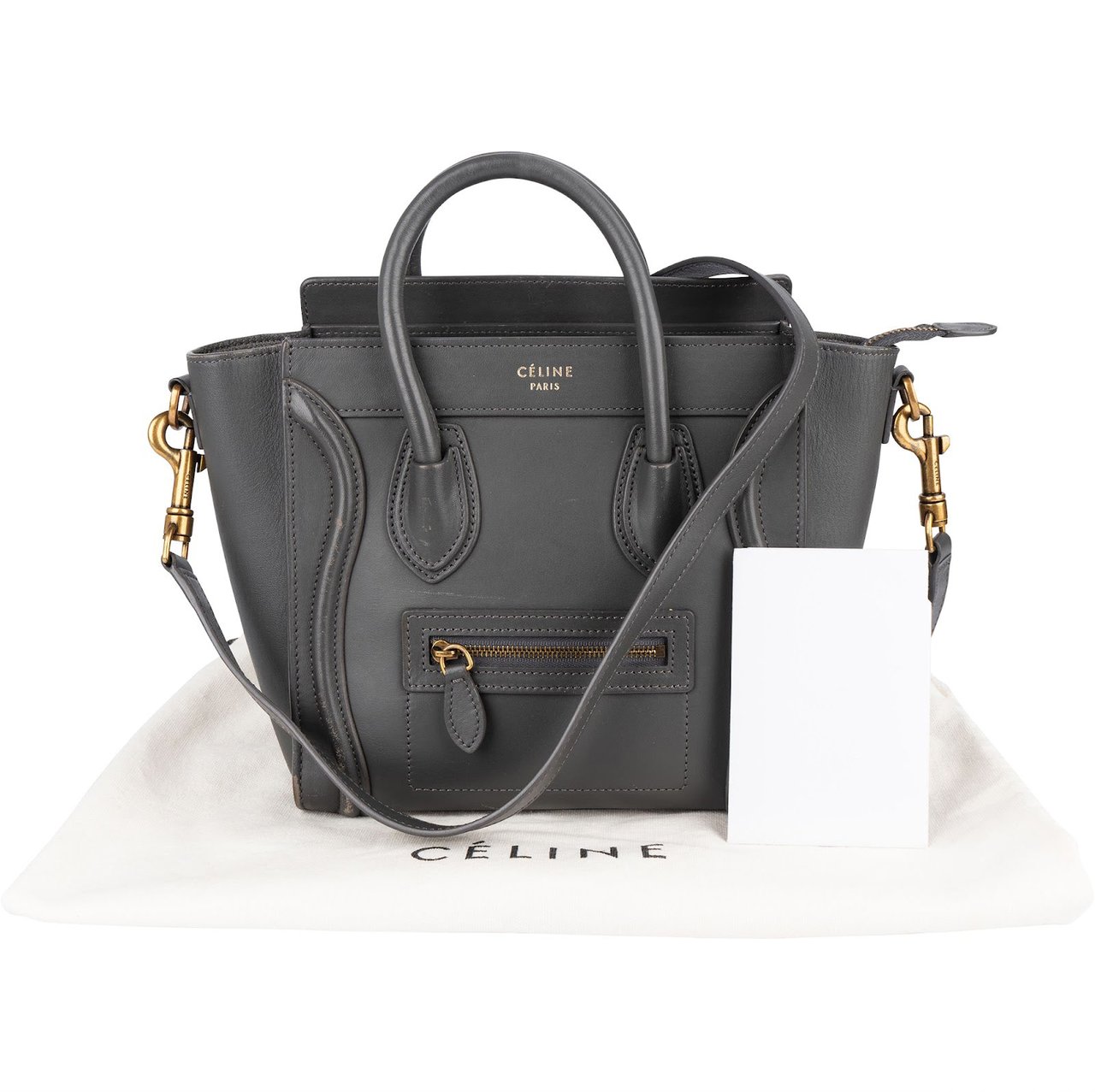 Celine Céline Grey Leather Luggage Handbag Donkergrijs