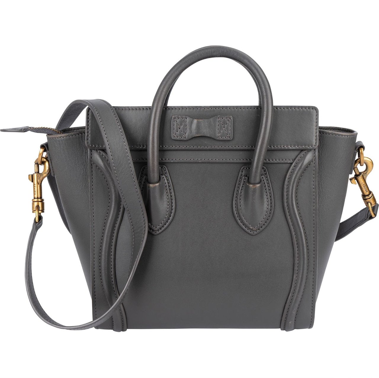 Celine Céline Grey Leather Luggage Handbag Donkergrijs