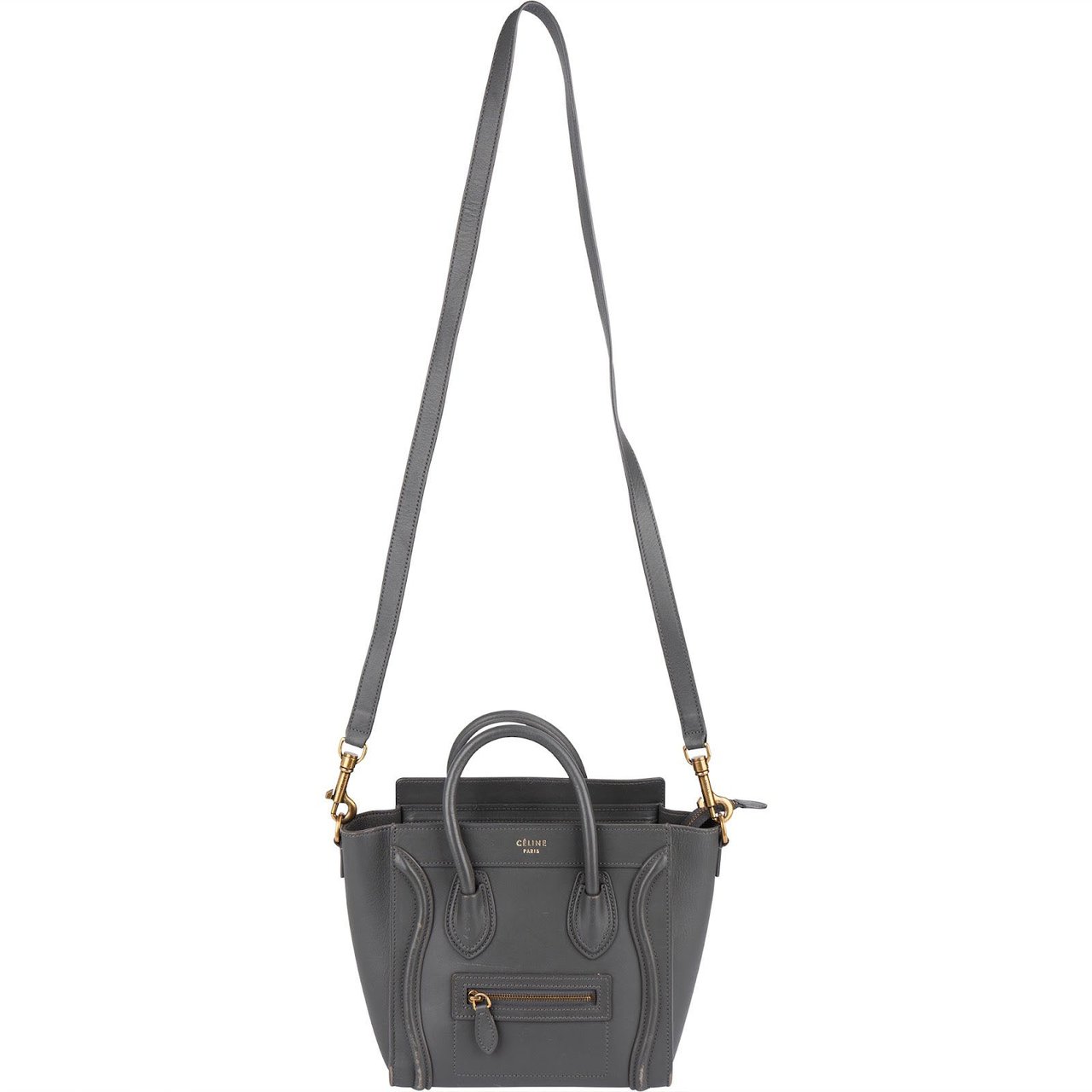 Celine Céline Grey Leather Luggage Handbag Donkergrijs