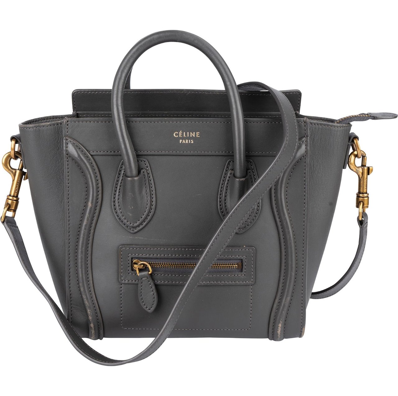 Celine Céline Grey Leather Luggage Handbag Donkergrijs