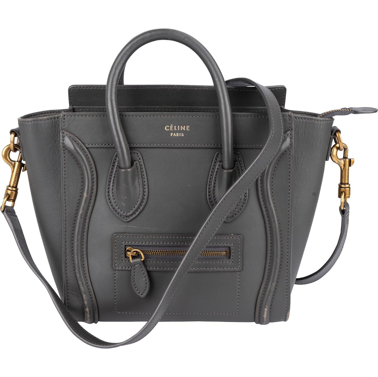 Celine Céline Grey Leather Luggage Handbag Donkergrijs