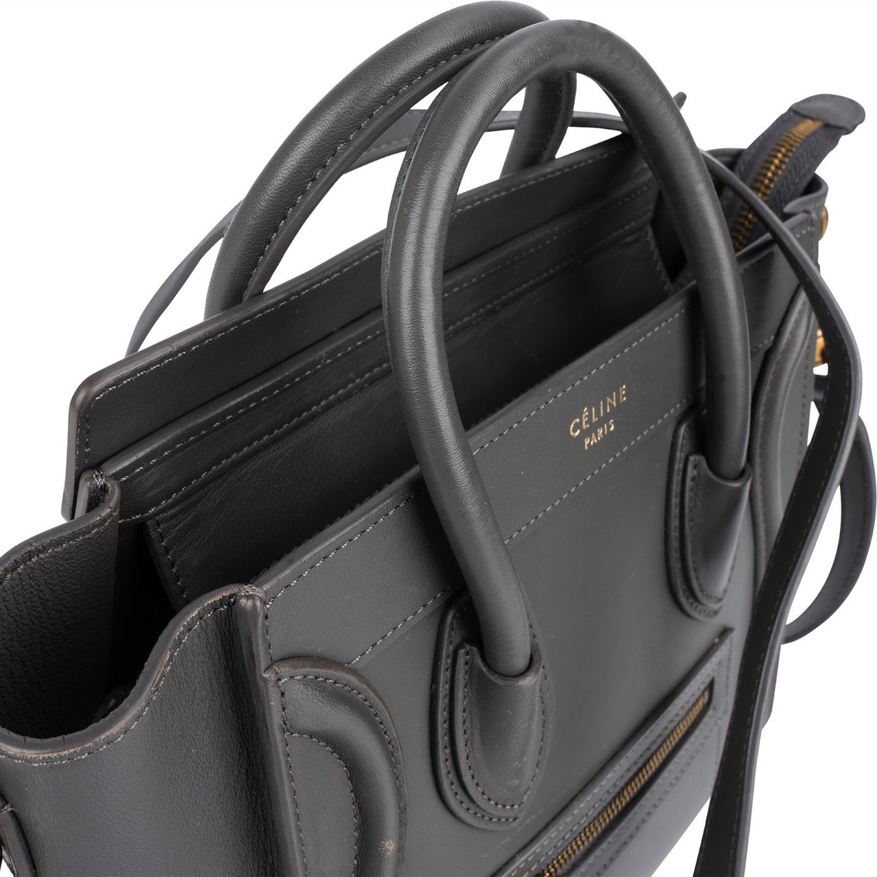 Celine Céline Grey Leather Luggage Handbag Donkergrijs