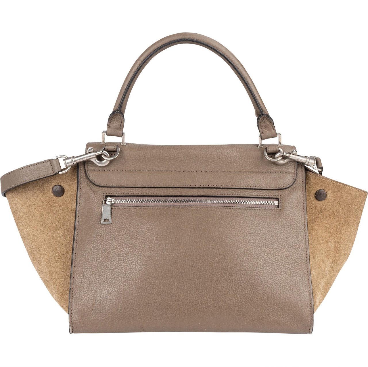 Celine Céline Drummed Suede Leather Trapeze Handbag Taupe